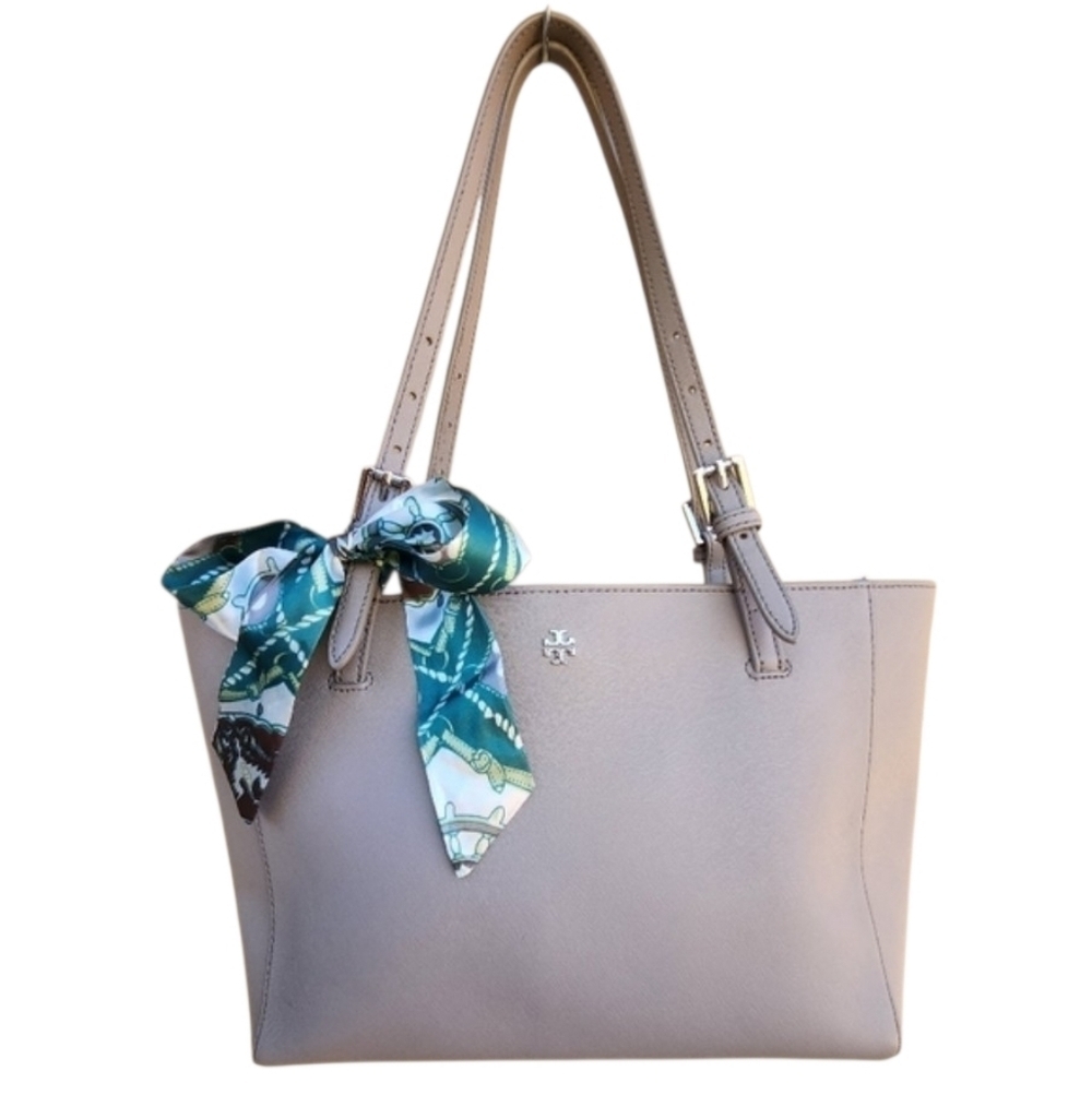 Tory Burch Light Grey Saffiano Leather Tote Bag